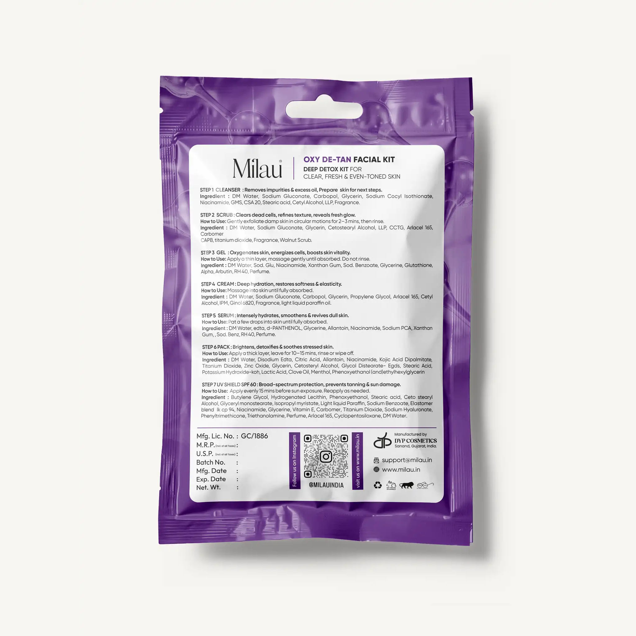 Milau Oxy De-Tan Facial Kit - Deep Detox Anti-Tan Kit (7 Steps) - Image 3