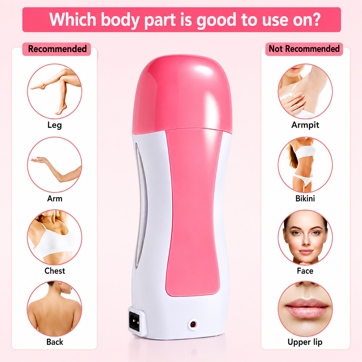 Roll-On Wax Heater Kit with Honey Wax Cartridge & Waxing Strips (Pink & White)