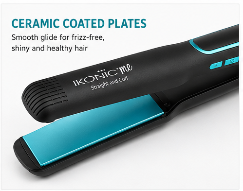 Premium ceramic coated plates and button interface of iKonic Me hair iron