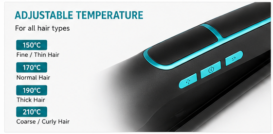 Four adjustable temperature settings indicator panel on iKonic Me iron