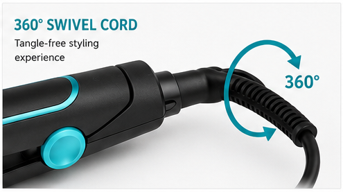 360 degree tangle-free swivel cord connector on styling iron