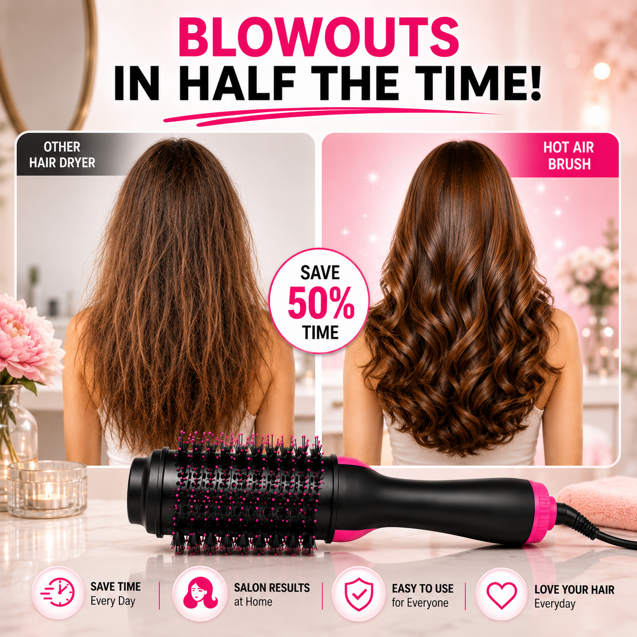 One Step 4-in-1 Hot Air Brush & Hair Dryer Styler - Image 3