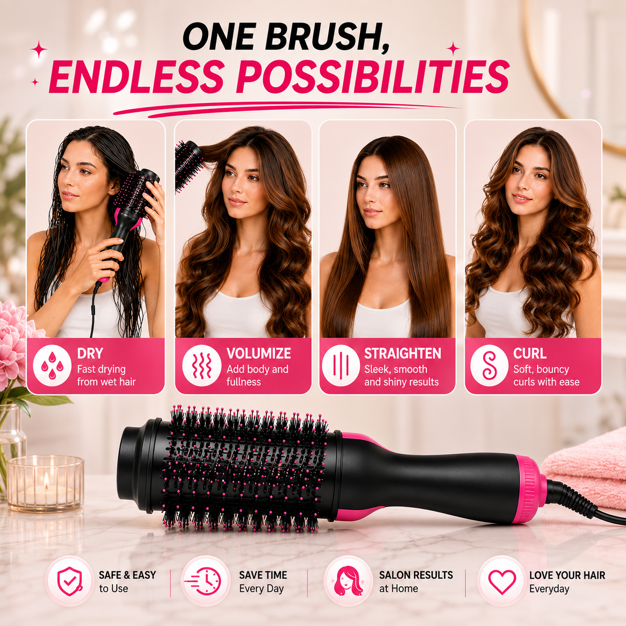 One Step 4-in-1 Hot Air Brush & Hair Dryer Styler - Image 4