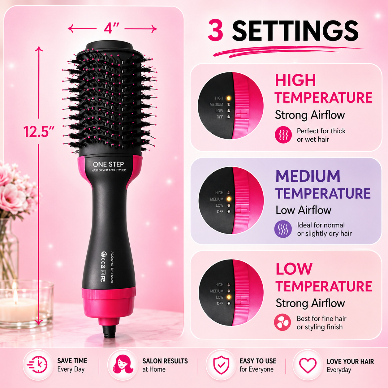 One Step 4-in-1 Hot Air Brush & Hair Dryer Styler - Image 5