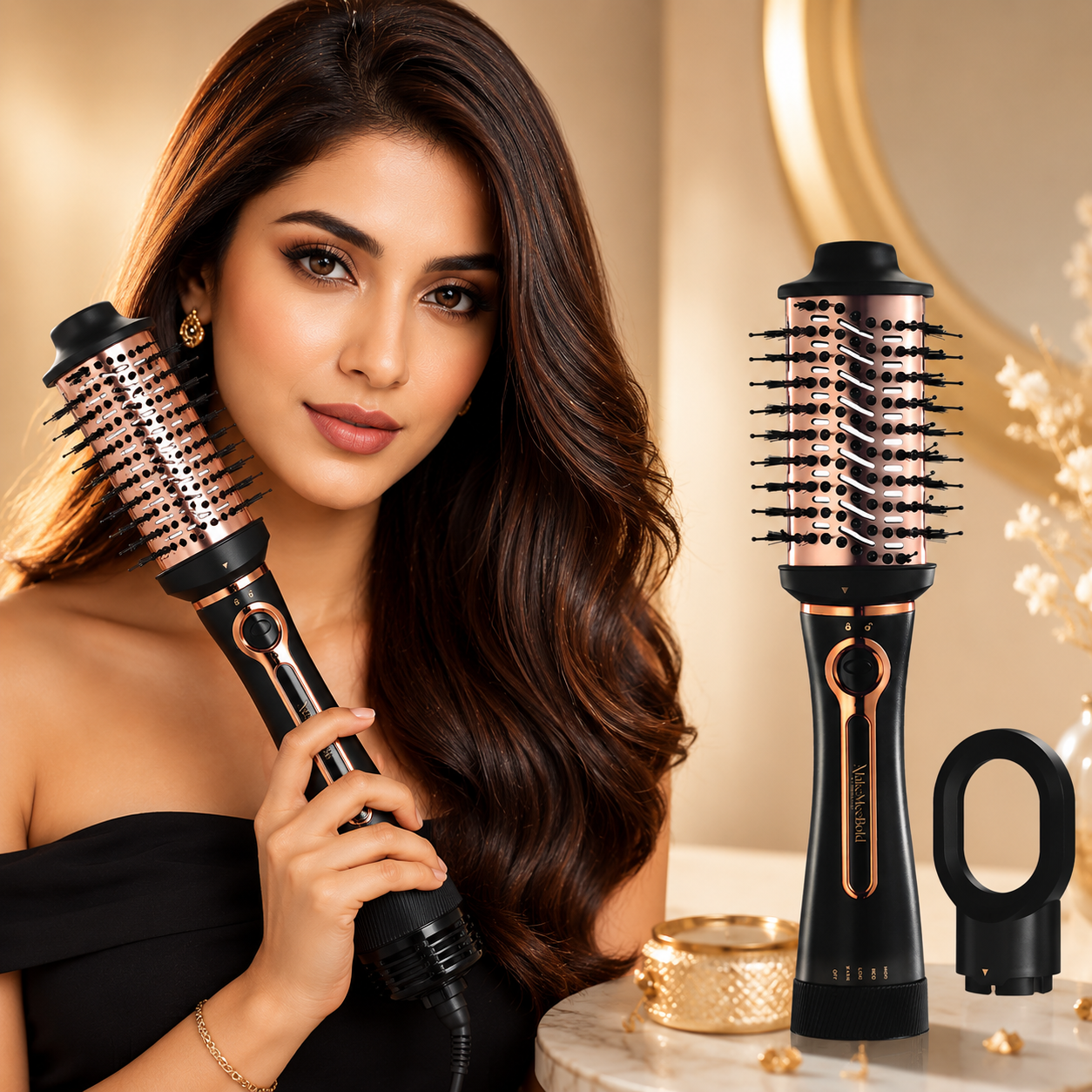 MakeMeeBold 3-in-1 Hot Air Brush | One-Step Hair Dryer, Volumizer & Straightener (Rose Gold) - Image 2