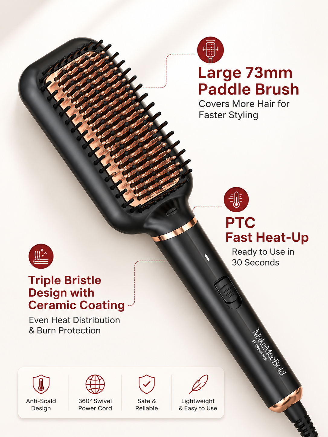 MakeMeeBold Frizz Free Straightening Brush - Image 7