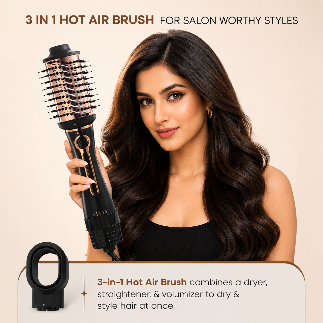 MakeMeeBold 3-in-1 Hot Air Brush | One-Step Hair Dryer, Volumizer & Straightener (Rose Gold) - Image 9